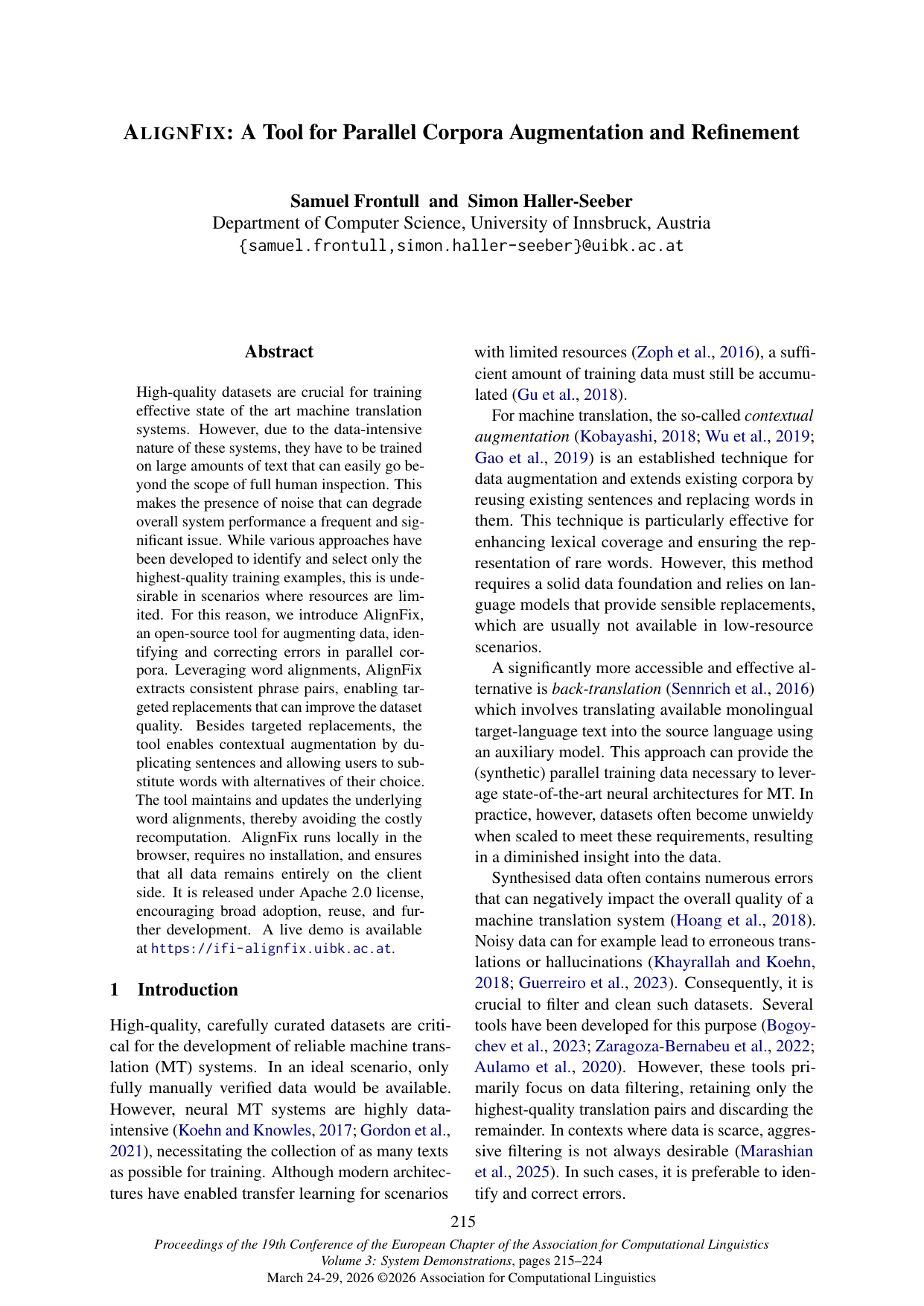 AlignFix: A Tool for Parallel Corpora Augmentation and Refinement